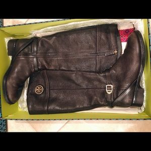 Tory Burch Bristol Leather Logo Riding Boots